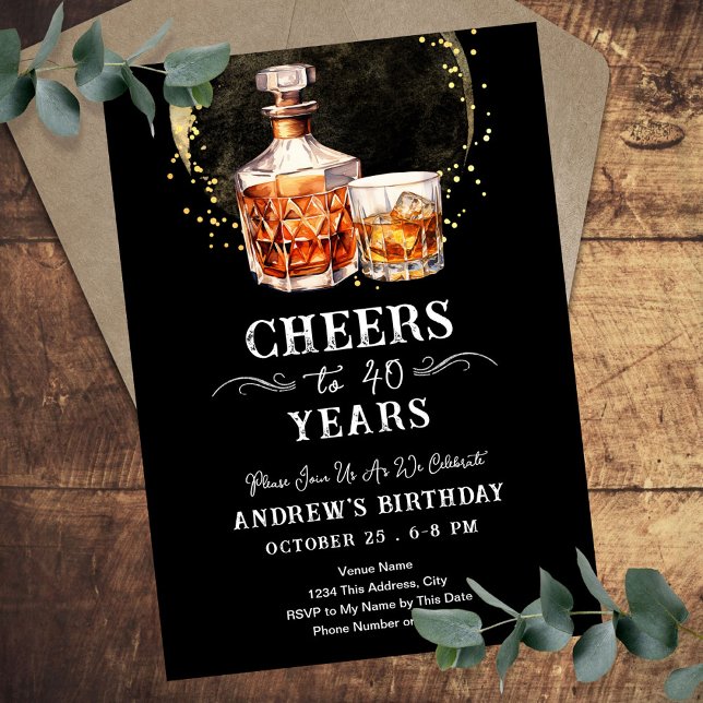 Invitation Salutations à 40 ans Whiskey Adulte Anniversaire (Créateur téléchargé)