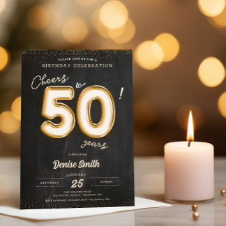 Invitation Salutations à 50 Ans de feuille d'or Balloon 50e a