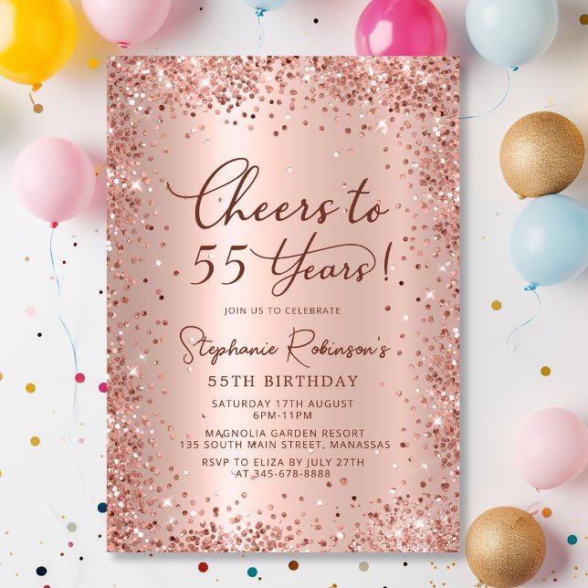 Invitation Salutations à 55 ans Rose Gold 55e anniversaire (Créateur téléchargé)