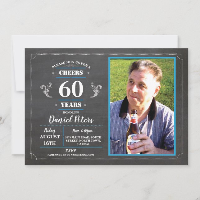Invitation Salutations à 60 ans Anniversaire Chalk Rustic Pho (Devant)