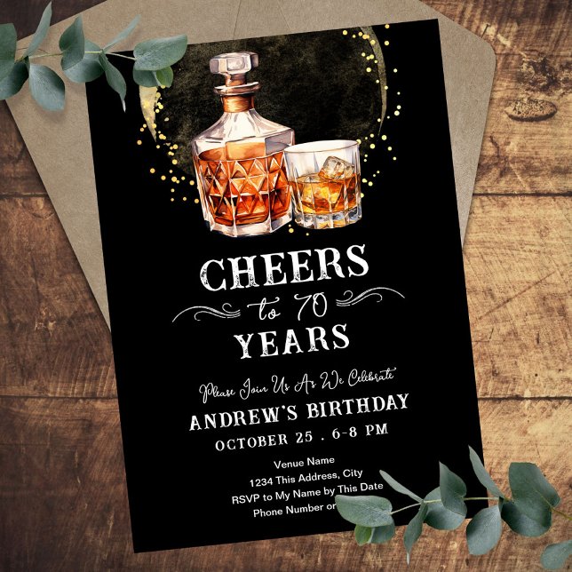 Invitation Salutations à 70 ans Whiskey Adulte Anniversaire (Créateur téléchargé)