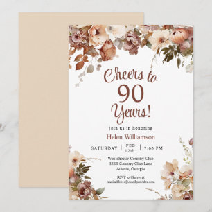Invitation Salutations à 90 Ans Pink Floral 90e Anniversaire
