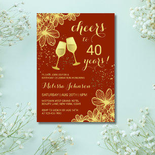 Invitation Salutations Champagne Floral Gold Terracotta Anniv
