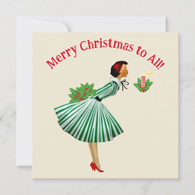 Invitation Salutations de Noël de la Vintage dame de 1950 (Devant)