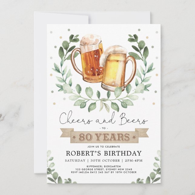 Invitation Salutations et bières à 80 ans Hommes adultes Anni (Devant)