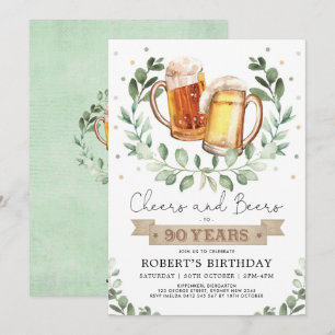 Invitation Salutations et bières à 90 ans Hommes adultes Anni