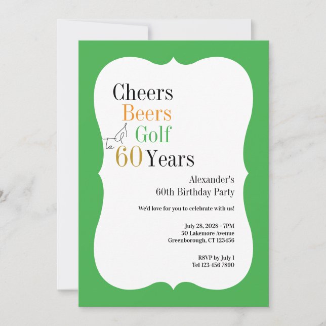 Invitation Salutations et bières Golf 60e Anniversaire Vert (Devant)
