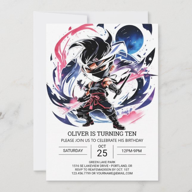 Invitation Samurai épée Ninja Anniversaire des enfants (Devant)