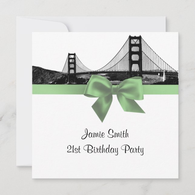 Invitation San Fran Skyline Etched BW Sage Green SQ Anniversa (Devant)