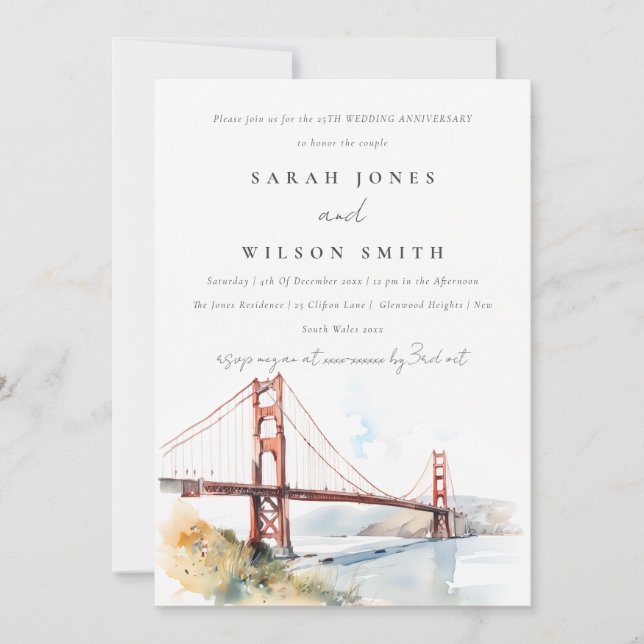 Invitation San Francisco Golden Gate Wedding Anniversary  (Devant)