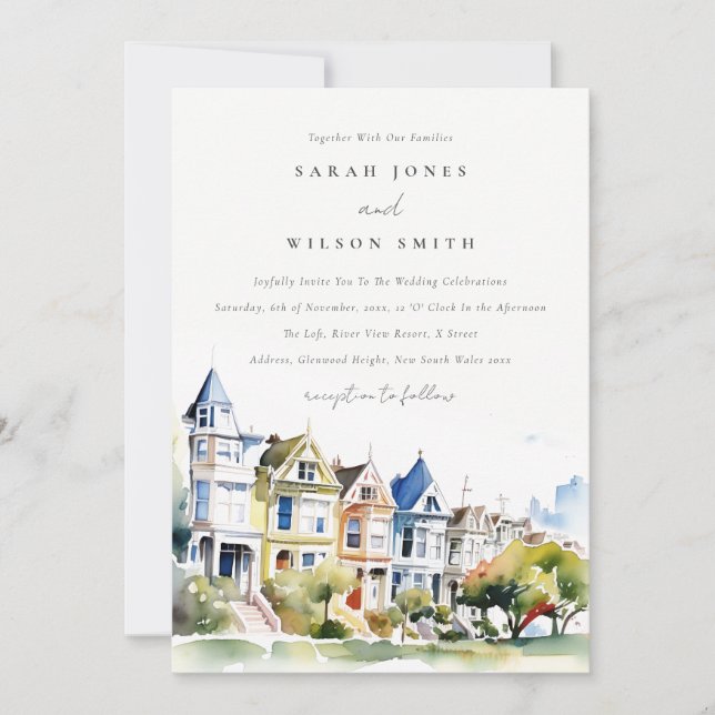Invitation San Francisco Painted Ladies Landscape Wedding (Devant)