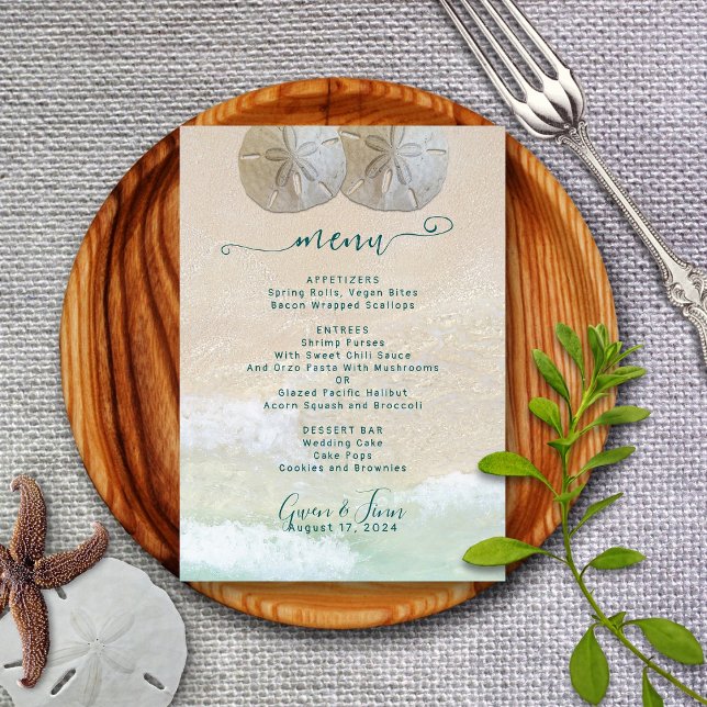 Invitation Sand Dollar Beach Wedding Menu Modèle (Créateur téléchargé)