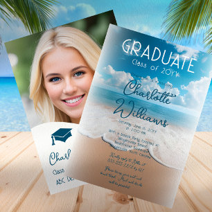 Invitation Sandy Beach Waves Graduate Photo Party