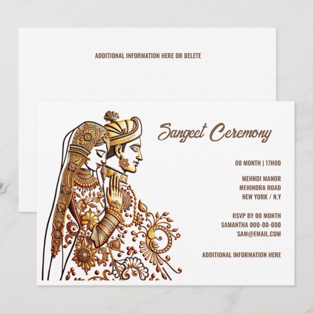 Invitation Sangeet Hindi Hena Mehndi Mhindi mariée (Devant / Derrière)