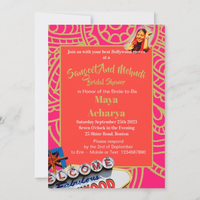 Invitation Sangeet Mehndi Henna Fête des mariées Bollywood (Dos)