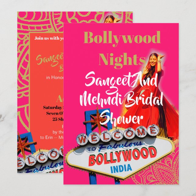 Invitation Sangeet Mehndi Henna Fête des mariées Bollywood (Devant / Derrière)