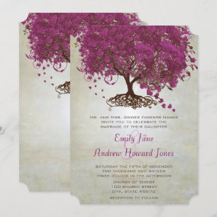 Invitation Sangria Vin Purple Coeur Feutre Mariage Arbre