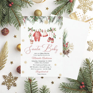 Invitation Santa aquarelle bébé hiver maman futur bébé