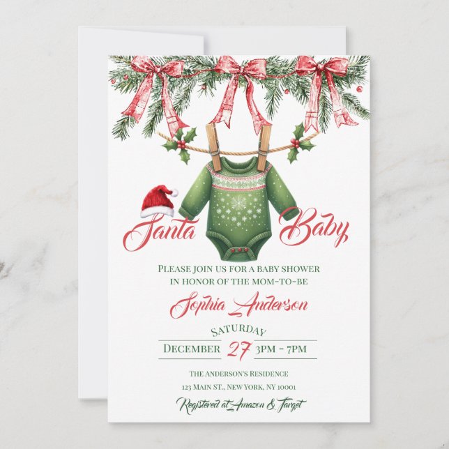 Invitation Santa Baby Christmas Baby Shower (Devant)