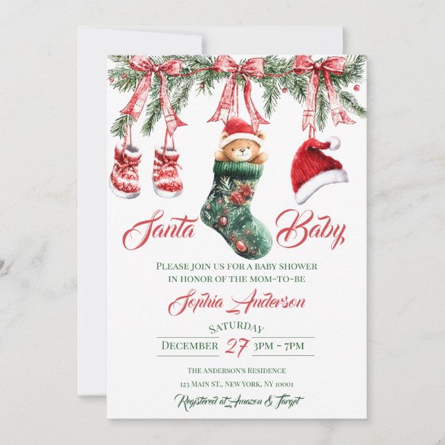 Invitation Santa Baby Christmas Baby Shower (Devant)