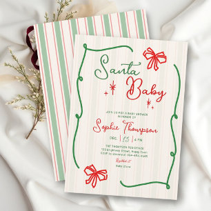 Invitation Santa Baby Rubans Rouges Doodle Fête Prénatale de