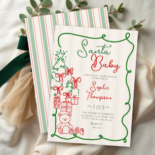 Invitation Santa Baby Sapin de Noël Ourson Baby Shower