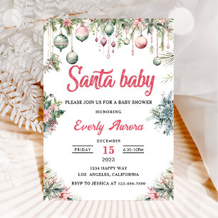 Invitation Santa Bébé Fête de Noël Florale Baby Shower