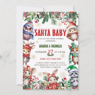Invitation Santa Bébé Fête Prénatale de Bébé de Noël