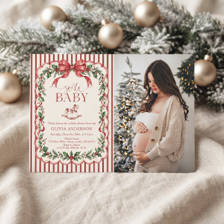 Invitation Santa bébé Stripe rouge Fête de Noël Photo