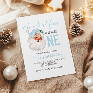 Invitation Santa bleu de Noël Premier Anniversaire