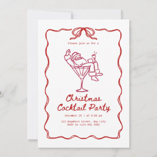 Invitation Santa Christmas cocktail party, fun modern