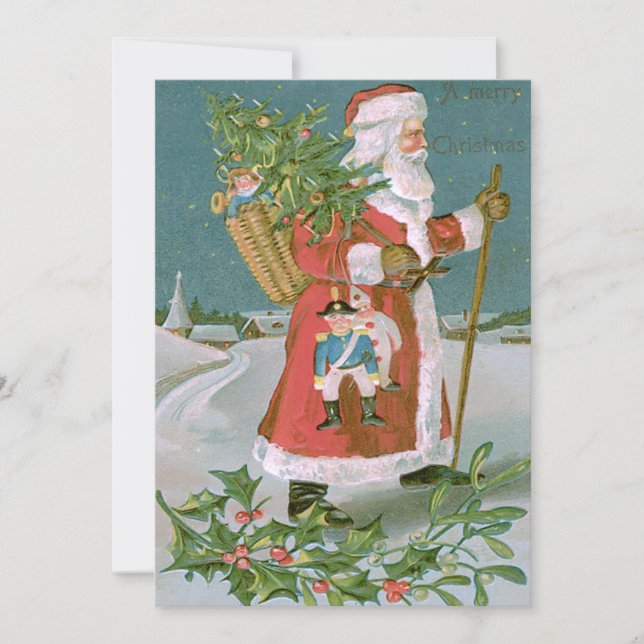 Invitation Santa Claus Arbre de Noël Panier Jouets Holly (Devant)