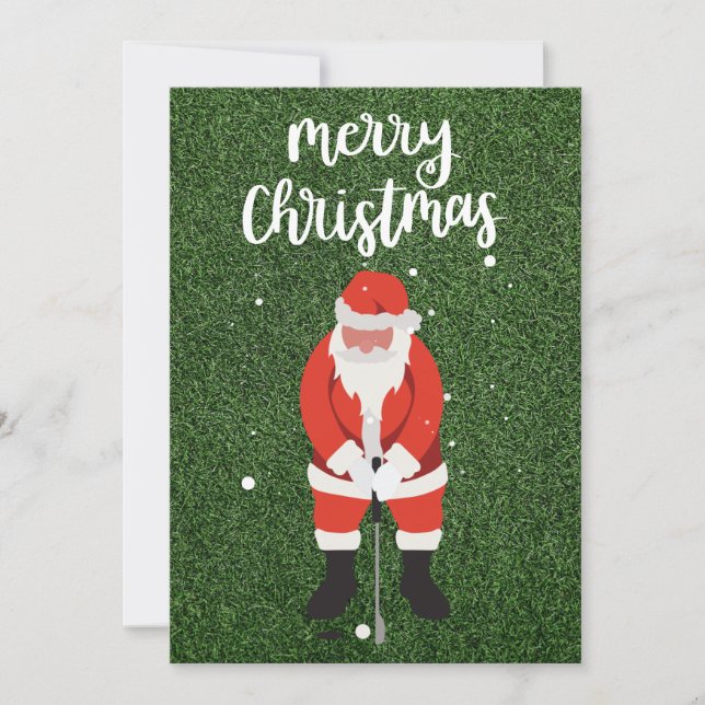 Invitation Santa Claus et balle de golf sur l'herbe verte Noë (Devant)