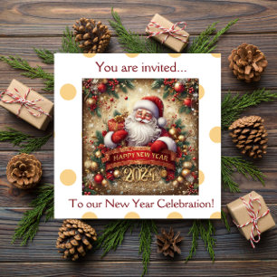 Invitation Santa Claus Joyeux Nouvel An or personnalisé
