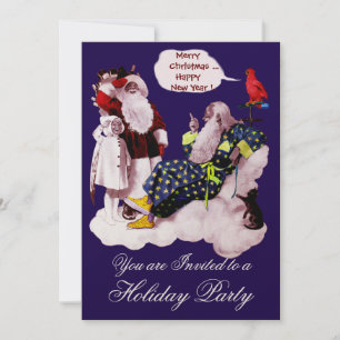 Invitation SANTA CLAUS, PETITE ANGEL & MERLIN Noël Party