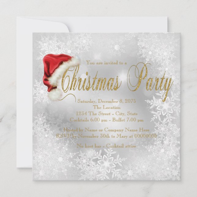 Invitation Santa Hat Snowflake Christmas Party Inivtations (Devant)