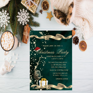 Invitation Santa Hat, Verre, Noël d'entreprise vert