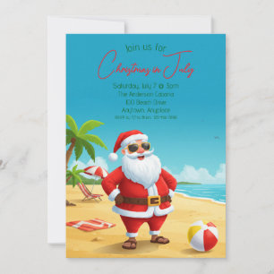 Invitation Santa Noël de juillet sur la plage