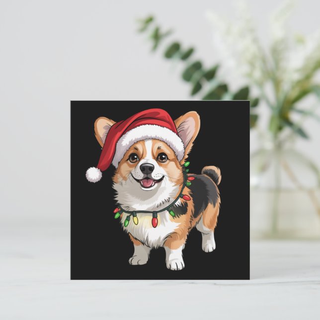Invitation Santa Pembroke Welsh Corgi Christmas Tree Lights  (Debout devant)