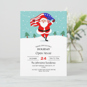 Invitation Santa running with american flag