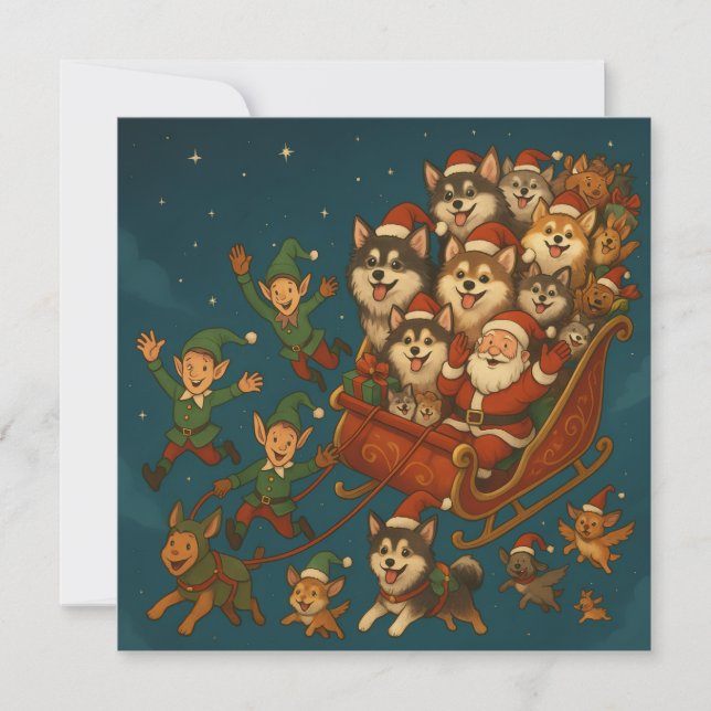Invitation Santa with joyous pups and elves! (Devant)