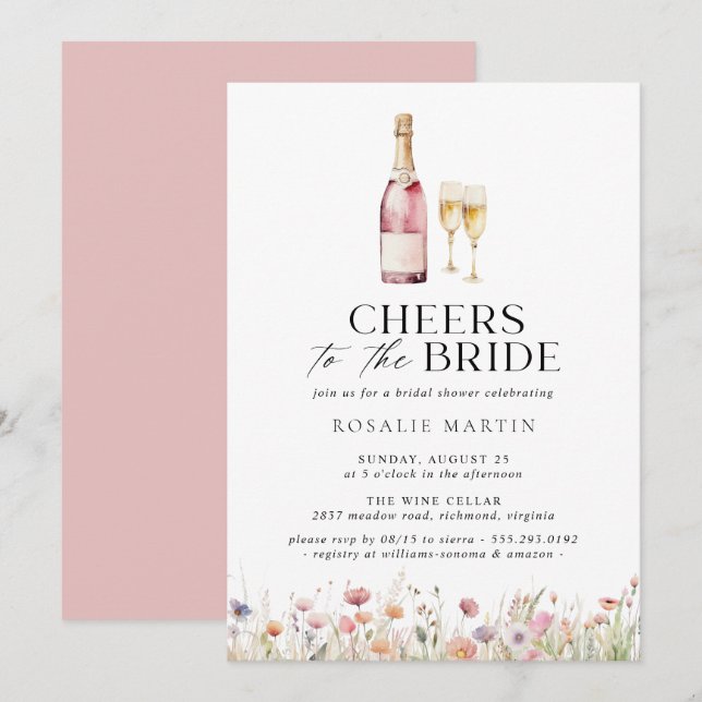 Invitation Santé | Fête des mariées Champagne rose Fille mign (Devant / Derrière)