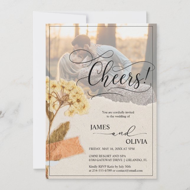 Invitation Santé! Photo personnalisée Mariage rustique (Devant)