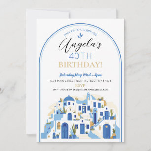 Invitation Santorin fête d'anniversaire Grèce bleu blanc