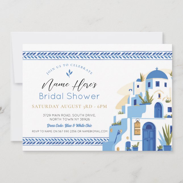 Invitation Santorin Fête des mariées Party Grèce bleue (Devant)