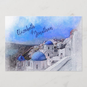 Invitation Santorin Grèce Aquarelle Destination Mariage