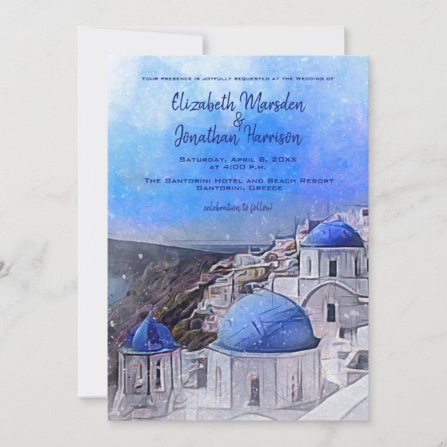 Invitation Santorin Grèce Aquarelle Destination Mariage (Devant)