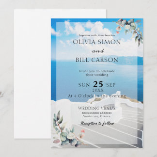 Invitation Santorin, Grèce Destination personnalisable mariag