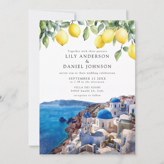 Invitation Santorini Greece Lemons Wedding (Devant)