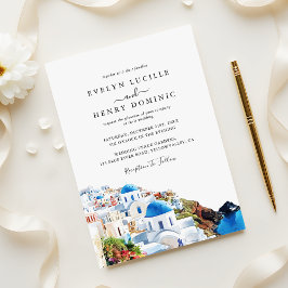 Invitation Santorini Greece Watercolor Destination Wedding